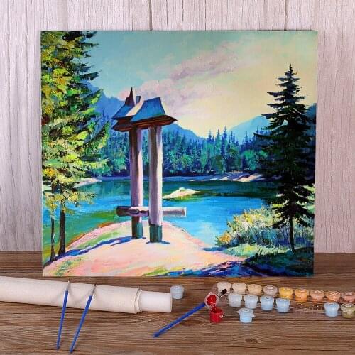 Landscape Lake Synevir Painting By Numbers Package Acrylic Paints 50*70 Paiting By Numbers Handmade For Children Wholesale