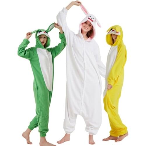 Rabbit Kigurumi Onesies For Adults Bunny Animal Pajamas Women One-Piece Pijamas Halloween Party Sleepwear Men Cosplay Costume