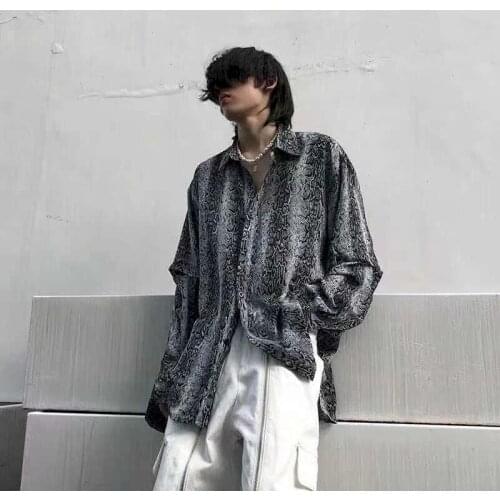 Harajuku Shirt Men and Women Fashion Trendy Leopard Print Turn-down Collar Long Sleeve Spring and Autumn Casual All-match Top