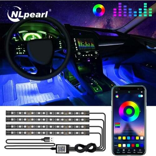 Nlpearl Car Interior Light RGB Led Strip with Wireless Remote APP Music Control Multiple Modes Neon Automobile Atmosphere Lamp