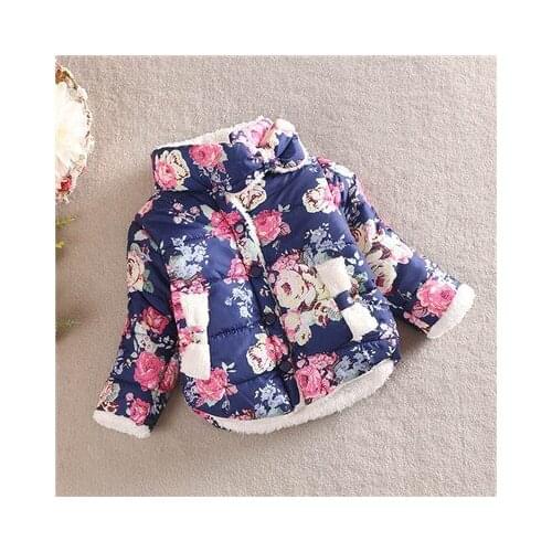 Baby Girls Warm Coat Winter Long Sleeve Baby Outerwear Warm Down Flower Print Girls Coats