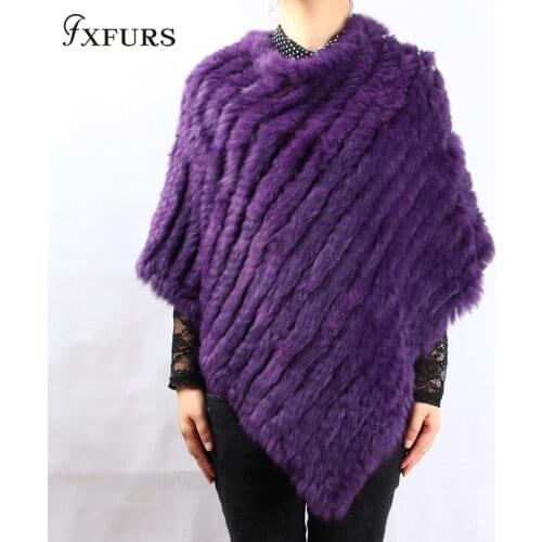 FXFURS 2020 spring autumn Genuine Real Knitted Rabbit Fur Poncho Wrap scarves women natural rabbit fur Shawl triangle Cape