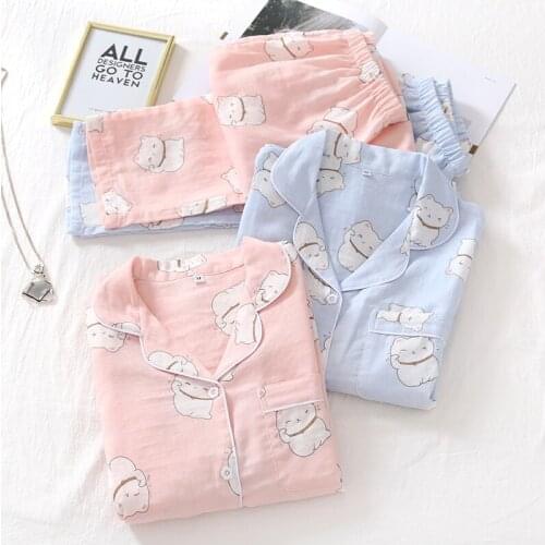 Spring / Summer 2021 new 100%Pure cotton yarn cloth long-sleeved trousers ladies pajamas suit simple style long pajamas