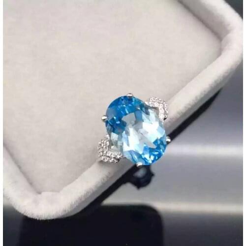 Natural blue topaz gem stone ring Natural gemstone ring S925 sterling silver ring trendy Elegant big round women gift Jewelry