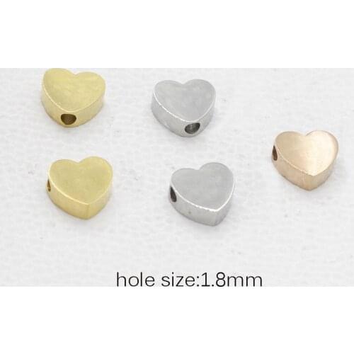 100% Stainless Steel Heart Beads Charm Horizontal Hole / Vertical Hole Bead 1.8mm Hole Mirror Polished 20pcs