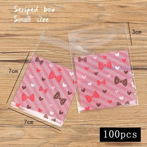 100pcs/lot Cookie Packaging Bag Love Bow Color Stripe Snack Food Package Wedding Party Homemade Biscuit Wrap Ziplock Candy Bag