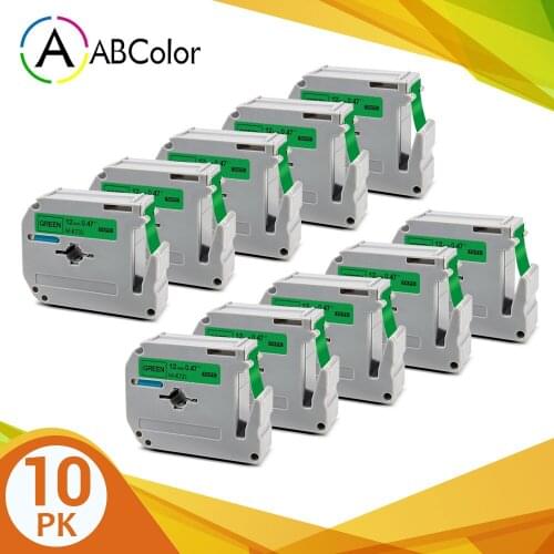 10PK Compatible Tape For Brother MK 731 MK-731 mk731 Label Tape 12mm Black on Green For Brother P touch Label Maker PT-70 PT-80