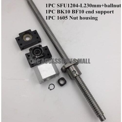 12mm 1204 Ballscrew SFU1204 length 230mm + SFU1204 Ballnut + BK10 BF10 End Support with Nut Bracket for CNC Router