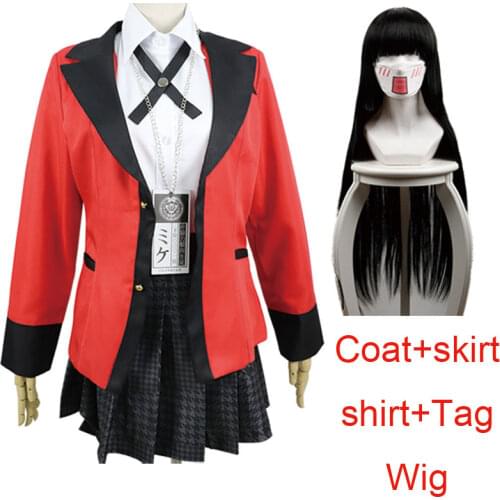2020 Kakegurui Jakcet Yomoduki Runa Cosplay Costume Kakegurui Compulsive Gambler Runa Shoes and Wig Women Orange Hooded Zip Coat