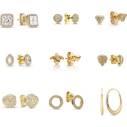 2021 New Free Shipping 925 Sterling Silver Open Pave Heart Circle Teardrop Bee Square Stud Earrings For Women DIY Jewelry S925