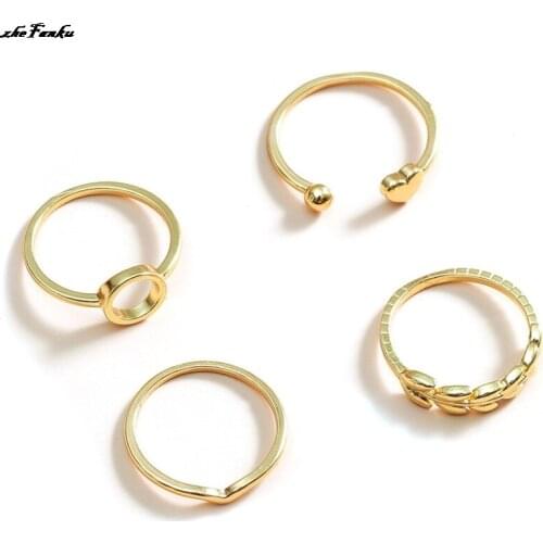 4Pcs Vintage Bohemia Style Antique Retro Male Jewelry Ring Set Female Amulet Vintage Rings for Women Men Gift