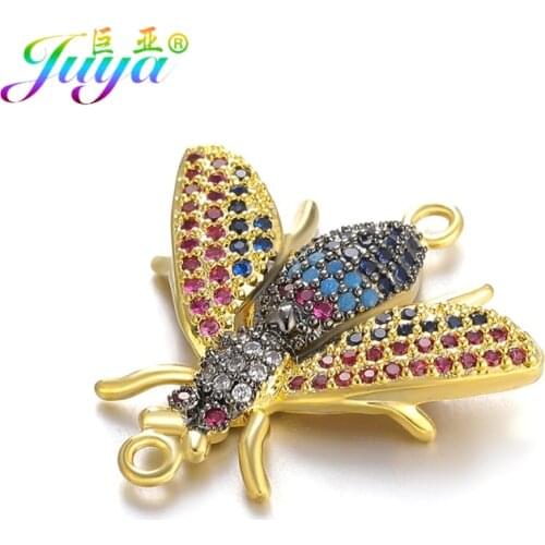 Juya DIY Jewelry Accessories Micro Pave Multicolor Crystal Insect Bee Butterfly Connectors For Hnadmade Bracelet Necklace Making