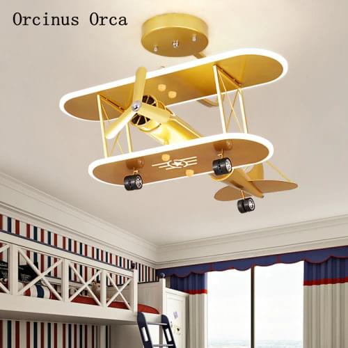 American luxury golden airplane chandelier boy bedroom childrens room lamp cartoon cute creative fighter Chandelier