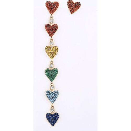 Asymmetry Heart Shape Drop Earrings Fashion Women Colorful Zirconia Plating Jewelry Luxury Design Wedding Earrings XIUMEIYIZU