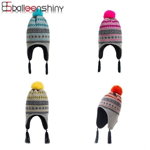 BalleenShiny Christmas Warm Children Hat 0-3years New Winter Hats Plus Velvet Thickening Outdoor Hat for Kids Knitted Baby Cap