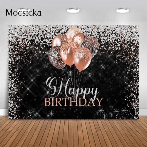 Glitter Birthday Backdrop Pink Rose Glitter Balloons Womens Adult Fabulous Birthday Party Decoration Supplies Sliver Shiny Prop
