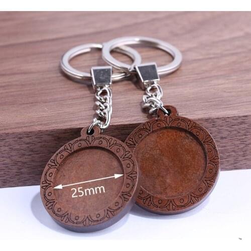 Reidgaller 5pcs Fit 25mm Round Cabochon Keychain Base setting Metal blank cameo bezel trays diy key chain making accessories