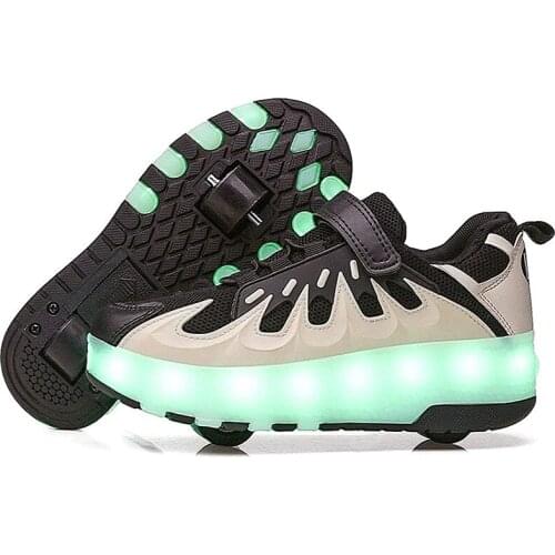 Black Pink Grey USB Charging Fashion Girls Boys LED Light Roller Skate Shoes For Children Kids Sneakers With Wheels Two wheels