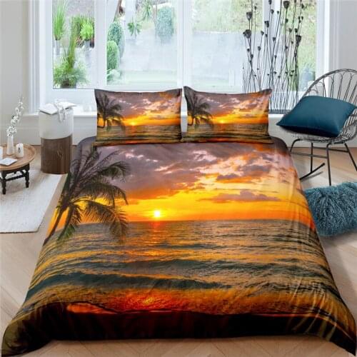 Home Textiles Luxury 3D Sunset Leaves Print Duvet Cover Set 2/3 Pcs Pillowcase Girls Bedding Set AU/EU/UK/US Queen and King Size