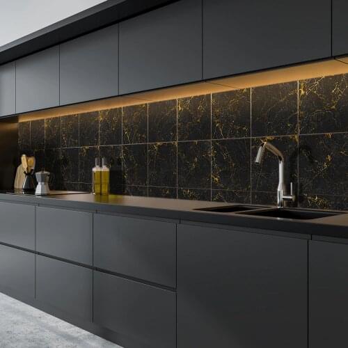 Funlife Toilet Tile, Living Room Sofa, Background Wall, Wall Decoration, Black Background, Gold Marble