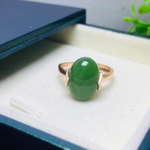 Natural Hetian Jade Ring with Green Jasper Gemstone Silver Mosaic Trendy Charm Women Jewelry Fine