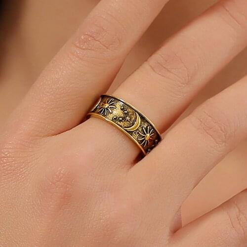 Simple and Personalized Retro Star Moon Couple Ring Wedding Gift Stylish Metal Ring for Friends 2021 New