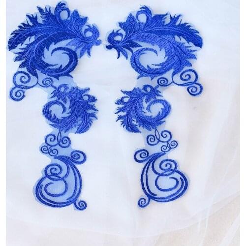5Pair(10Pcs) Embroidery Lace Flowers Wedding Dress Handmade DIY Material Cloth Dress Applique Flower Paste Accessories 30cm*13cm