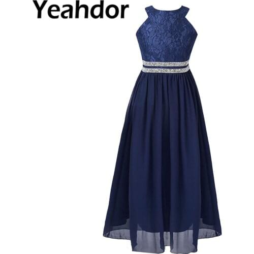 Summer Kids Dresses for Girls Halter Neck Floral Lace Chiffon Dress Wedding Party Bridesmaid Gown Children First Communion Dress