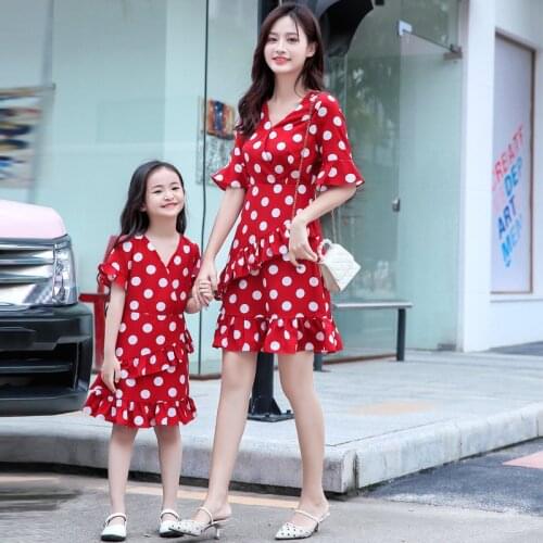 Summer Family Matching Outfits Mother Daughter Dress Fashion Clothing Girl Dresses Mom Daughter Chiffon Beach Dress Cute Clothes