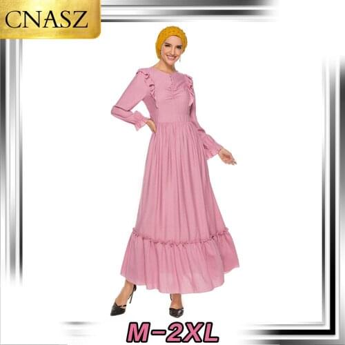 2019 New Arrival Fashion Muslim Turkey Speaker Solid Color Stitching Tie Long Sleeve Dress Dubai Islamic Marocain Arabian Dress