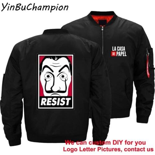 House Of Paper Money Heist La Casa De Papel Resist Mens Bomber Jackets Coats Ma1 Thick Windbreaker Air Pilot Motorcycle S-5XL