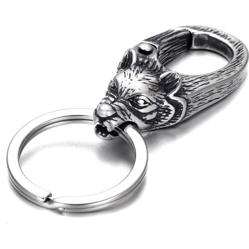 Stainless Steel Key Chains Mens Hyena Head Spring Fastener Key Ring Unique Car Keychain Key Finder Accessories