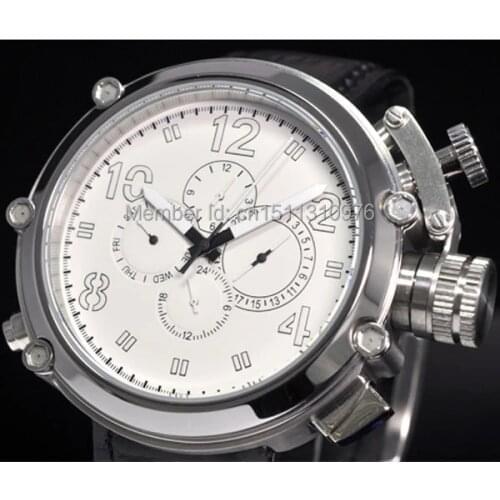 Parnis white dial solid ss week day date multifunction automatic mens watch P3