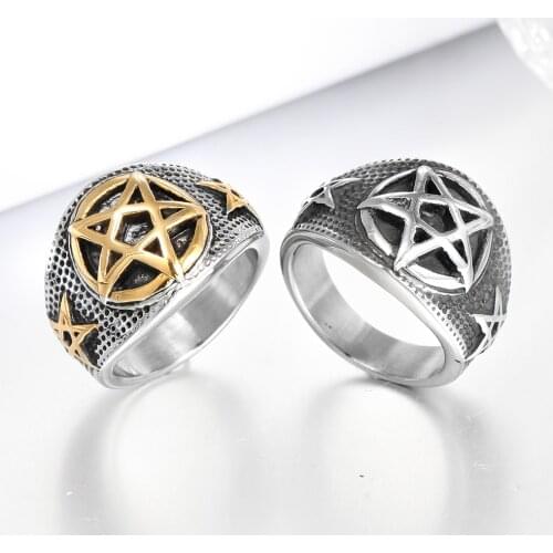 New Punk usa size 7 to 13 size 316L stainless steel jewelry gold color mens ring retro five-pointed star gift Jewelry