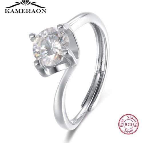 Genuine 925 Sterling Silver Open Adjustable Moissanite Finger Rings Jewerly Luxury Engagement Wedding Rings for Women
