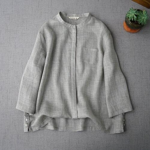 New summer commuter womens wear comfortable ramie shirt simple and generous thin 20210117