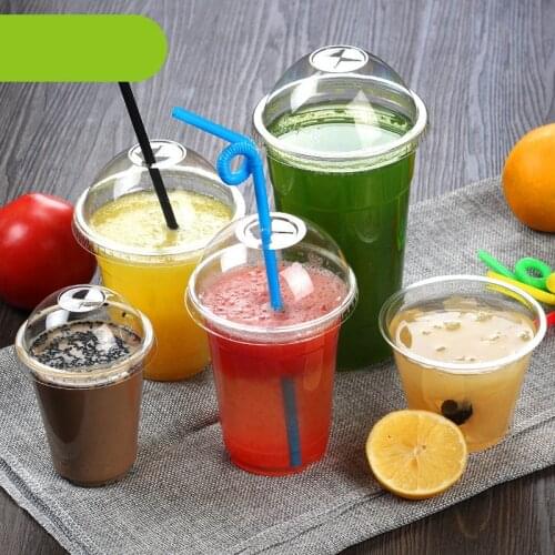 Excellent Transparent Disposable Beverage Plastic Cups Cold Drinking Fruit Juice Packaging Cup with Lid disposal cup party props