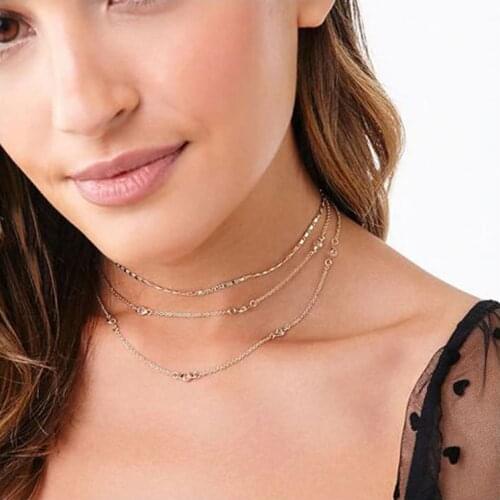 Beads Choker Necklace for Women Multi Layer Simple Gold Necklace & Pendant Temperament Wedding Party Jewelry Punk Newest