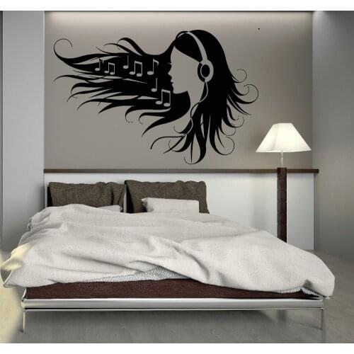 Movable teen girl headphones modern pop music vinyl wall stickers Home Art Mural wall decals decorate the living room F-158