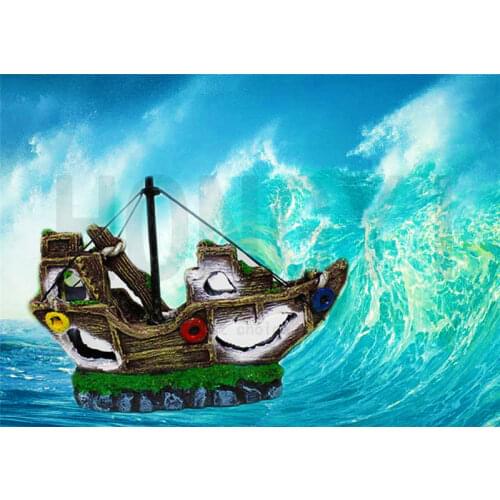 Resin Artificial Aquarium Sunk Wreck Boat Decoration Fish Tank Damaged Ship Ornament Fish Shrimp Cave Stone Rock Decor