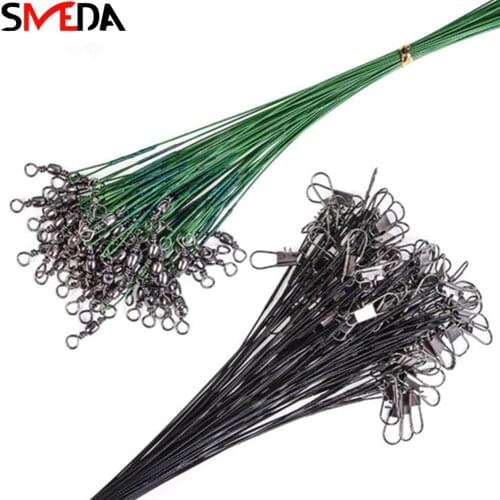 10PCS Anti Bite Steel Wire Leader With Swivel Fishing Connector Olta Leadcore Leash 15CM 20CM 25CM 30CM Fishing Line