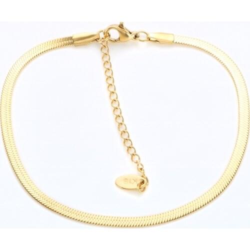 Simple Flat Snake Chain Anklets For Women Gold Plated Stainless Steel Beach Foot Jewelry Leg Chain Ankle Bracelet Jewllery Gifts
