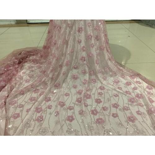 Luxury Beads Lace Handmade Fabric French Wedding Dress Latest Nigeria Cotton Embroidery White Good Price With Stones New 2117-1