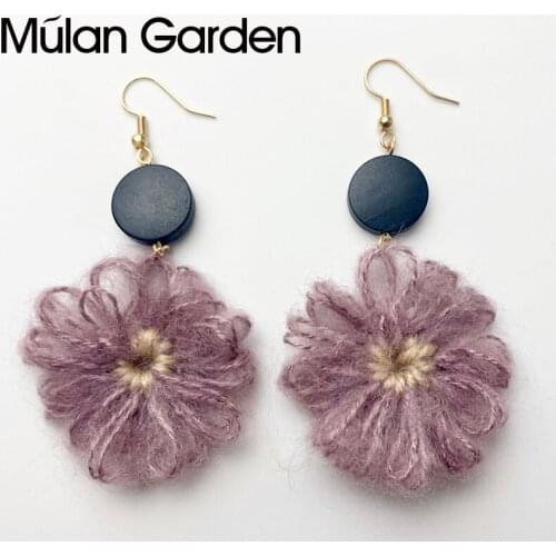 Wool Flower Shape Earrings Wood Boho Simple Handmade Floral Elegant Jewelry for Women Multi Morandi Colors Dangle Earrings