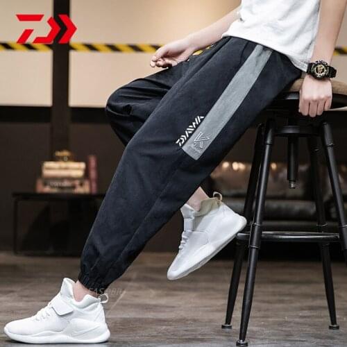 Daiwa Mens Spring Autumn Winter Trend Fishing Pants Outdoor Sport Loose Overalls Mens 9-point Pants Beam Leg Pants Trousers