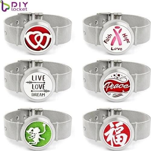 Mix Style 30mm Stainless Steel Aromatherapy Diffuser Bracelet With Free Pads BD230-318