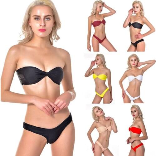 2019 New Style Fashion Hot Women Solid Cotton Strapless Thongs Panties Low Waist Sexy Solid Two-Piece Suits