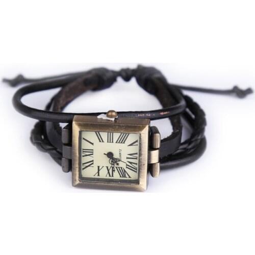 New Style Women Wristwatch Quartz Watch Hand Strap Cow Long Leather Vintage Female Roma Women Dress Watch Square Black Gifts