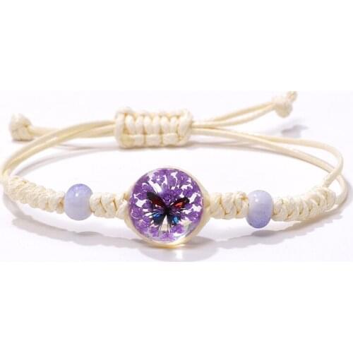 ZOSHI Adjustable Dried Flowers Butterfly Bracelet for Women Girls Transparent Crystal Ceramic Nylon Rope Handmade Bracelet Gift