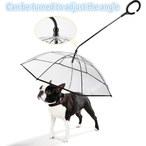 TPU Pet Umbrella Keeps Pet Dry Comfortable in Rain Snowing Sleet Convenient Umbrella Rain Gear Transparent with Dog Leads Solid